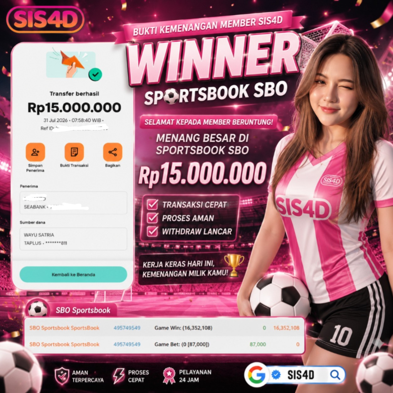 SELAMAT KEPADA MEMBER BERUNTUNG SIS4D!