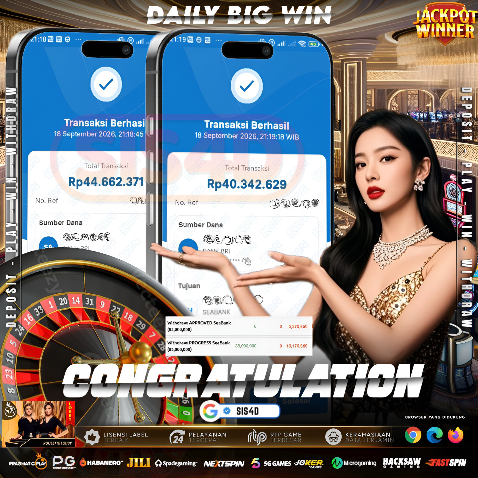 🎡 BIG WIN ROULETTE MELEDAK! PANEN Rp 85.000.000 DI SIS4D!